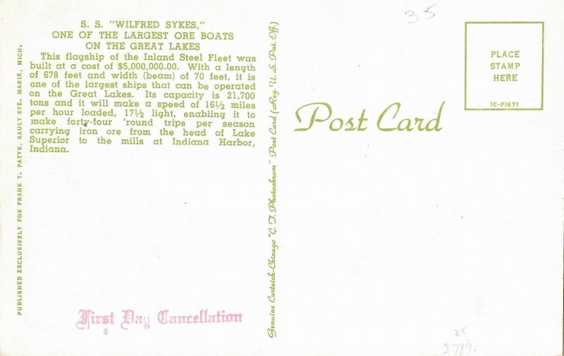 1955 FDC, #1069, 3c Soo Locks, postcard