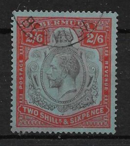 BERMUDA SG89gf 1929 2/6 BLACK & RED ON BLUE DAMAGED LEAF VAR USED