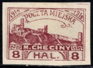 1919 Poland Cinderella 8 Austro-Hungarian Heller Castle Ruins Chęciny Imperf