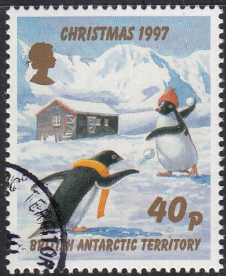 British Antarctic Territory 1997 used Sc #251 40p Penguins snowballs Christmas