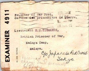 1943 Bedfordshire England Postcard to POW Malaya Camp Japanese Red Cross Tokyo