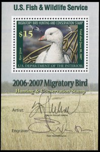 United States, Duck Hunting #RW73a Cat$150, 2006 $15 Ross' Goose souvenir she...