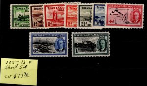 Turks & Caicos #105-113 MH - Stamp CAT VALUE $17.90