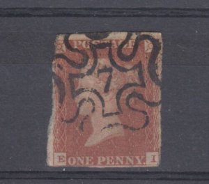 GB QV 1841 1d Red Imperf Maltese Cross Number 7 Fine Used BP859 