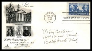 US 982 Washington and Lee University Artcraft Pencil FDC