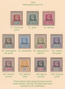 SEYCHELLES  1903  KE7 SPECIMEN   set o 11