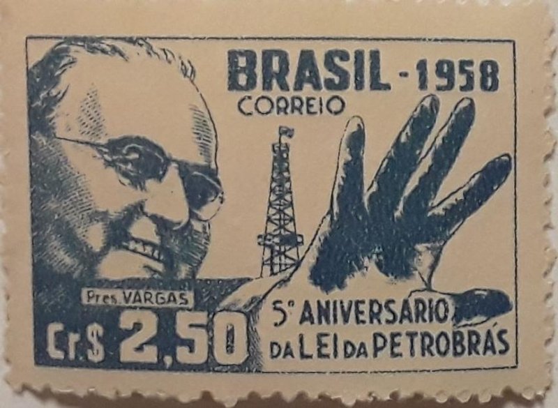 O) 1958 BRAZIL ,PRES. GETULIO D. VARGAS AND OIL DERREICK - OIL LAW - SC 883, MNH