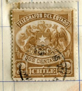 CHILE; 1890s early classic TELEGRAFOS issue used 2c. value
