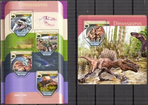 Sao Tome and Principe 2015 Dinosaurs sheet + S/S MNH