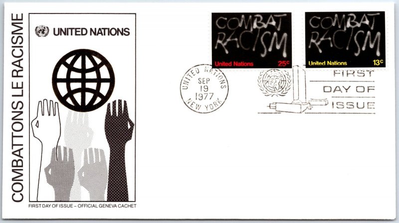 UN UNITED NATIONS FIRST DAY COVER COMBAT RACISIM 1977 CACHET #9