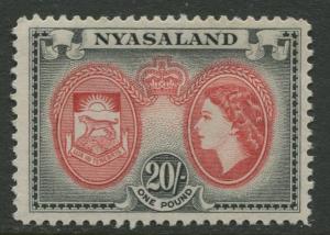 Nyasaland -Scott 111 - QEII Definitive -1953- MVLH - Single 20/- Stamp