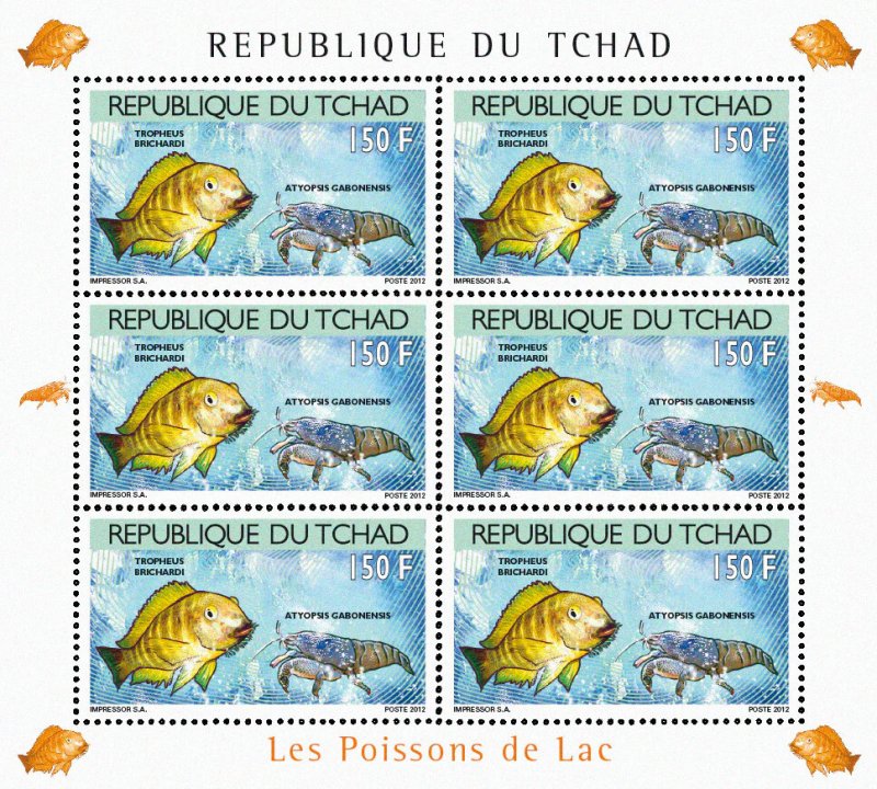 Chad 2012 Imperf. Fish and Shellfish 2012 Full No. 2523 A- 2526 A - BL. 407 - 410-
