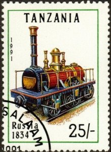 Tanzania 802 - Cto - 25sh Locomotive / Russia 1834 (1991) (cv $0.35)