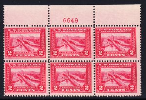 US #398 Fine+ NH Plate block of 6.