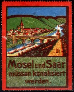 Vintage Germany Poster Stamp The Moselle And Saar Must Be Canalized