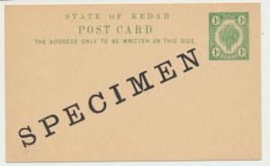 MALAYA -KEDAH 1912, 1c SPECIMEN CARD,UNUSED H&G1(SEE BELOW