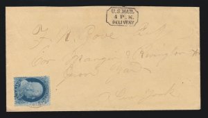 US 22 1c Franklin Type IIIa Tied Cover w/Carrier Cancel & Timestamp F-VF SCV$650