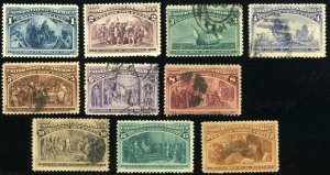 USA #230-239 Colombian Exposition Postage Stamps 1893 MNH Used 