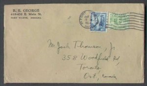 US cover: #5443-6c to Canada-Fort Wayne, Ind-Jan 11 1934-double weight rate-