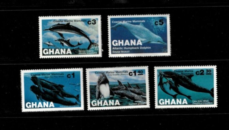 Ghana 1983 - Whales, Marine Life - Set of 5 Stamps - Scott #841-5 - MNH