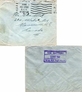 Canada Soldier's Free Mail 1941 Army Post Office S.C. 1 Canadian Postal Headq...