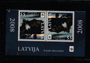 Latvia  Scott#  706a  MNH  Tete Beche Pair  (2008 Pond Bat)