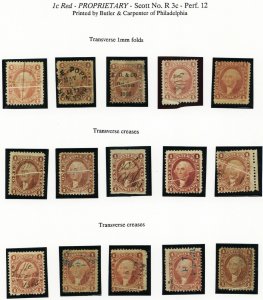 R3c, Pre Printing Paper Fold Error Group of 15 Stamps - WoW Stuart Katz