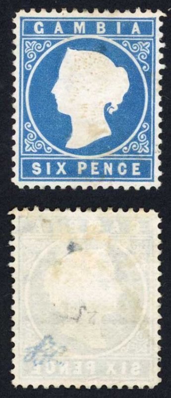 Gambia SG18A 6d Blue Wmk Crown CC S/ways M/M Cat 225