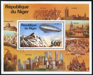 Niger C278,CTO.Michel Bl.14. Zeppelin-75,1976.Zeppelins over Swiss Alps.