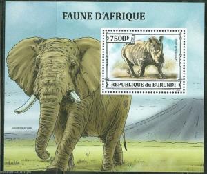 BURUNDI  2013 FAUNA OF AFRICA ELEPHANT & RHINOCEROS  SOUVENIR SHEET  MINT NH