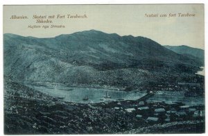 Postcard Albania 1913 Shkodra Shkoder View of the City Harbour Boats Mount Tarab