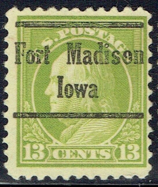 1919 13c FRANKLIN apple green (513-230) with PRECANCEL from FT MADISON IA.