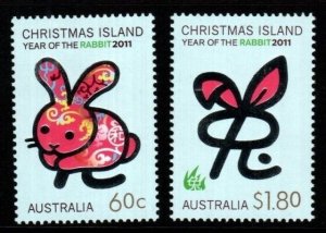 CHRISTMAS ISLAND SG697/8 2011 CHINESE NEW YEAR OF THE RABBIT (60C & $1.80) MNH