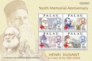Palau 2010 - Henri Dunant 100th Memorial Anniversary - Stamp Sheet of 4 - MNH 