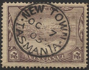 TASMANIA Australia 1902 Sc 97, Used, 2d  SOTN NEW TOWN postmark/cancel