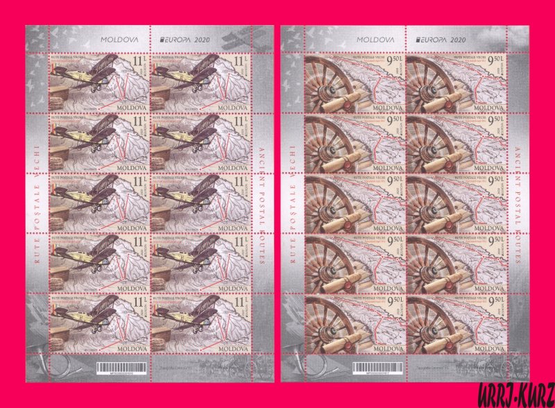 MOLDOVA 2020 Europa CEPT Ancient Air & Ground Mail Postal Routes Plain Maps 2 ms