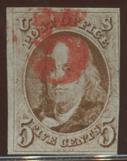 U.S. #1b Used with RED NUMERAL 5 Cancel 