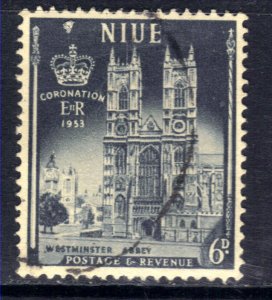 Niue 1953 QE2 6d Slate Grey Coronation used SG 124 ( J194 )