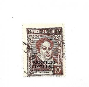 ARGENTINA 1939 SAN MARTIN 10C OVERPRINTED OFFICIAL SERVICE SC O43 MID37 USED