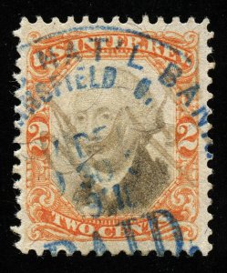 B434 U.S. Revenue Scott R135 3rd issue 2c orange & black, bank handstamp cancel