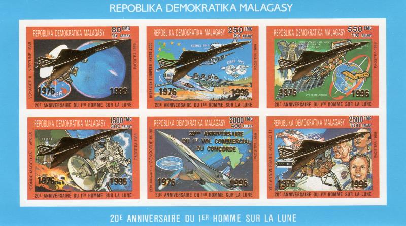 Madagascar 1996 Sc#1304A CONCORDE/HALLEY'S COMET Compound SS ovpt.Gold IMPERF(6)