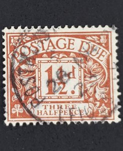 Great Britain, Scott # J3, F used, short perf,s heavy cancel