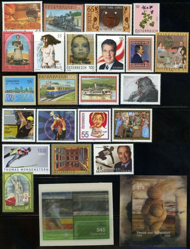 AUSTRIA Postage Stamp Souvenir Sheet Collection EUROPE 2007-2008 CTO Mint NH VF