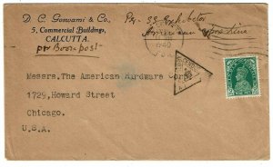 India 1940 Calcutta cancel on book post rate cover to the U.S., censored