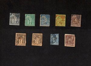 French Colonies 9 used early stamps 1870's - 1880's