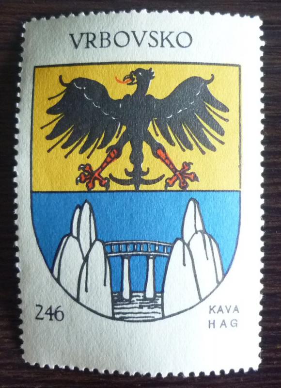 1930 YUGOSLAVIA-CROATIA-COFFE POSTER STAMP R! coat of arm bridge eagle bird J43