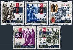 Malta 348-352, MNH. Mi 337-341. Valletta, 400th Ann. 1966. Map, Pope St Pius V.