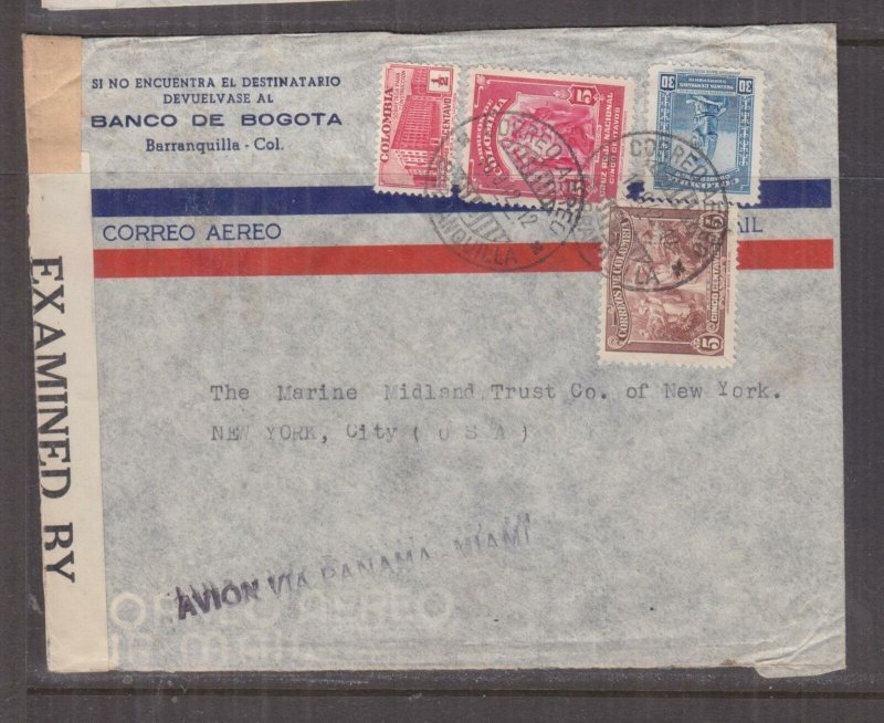 COLOMBIA, 1942 Censored Airmail cover, Bogota to USA, 1/2c., 5c.(2), 30c.