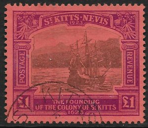 ST.KITTS-NEVIS SG60 1923 £1 BLACK & PURPLE ON RED USED