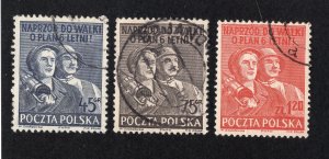 Poland 1951 45g, 75g & 1.20z Workers, Scott 507A, 508, 510 used, value = 75c